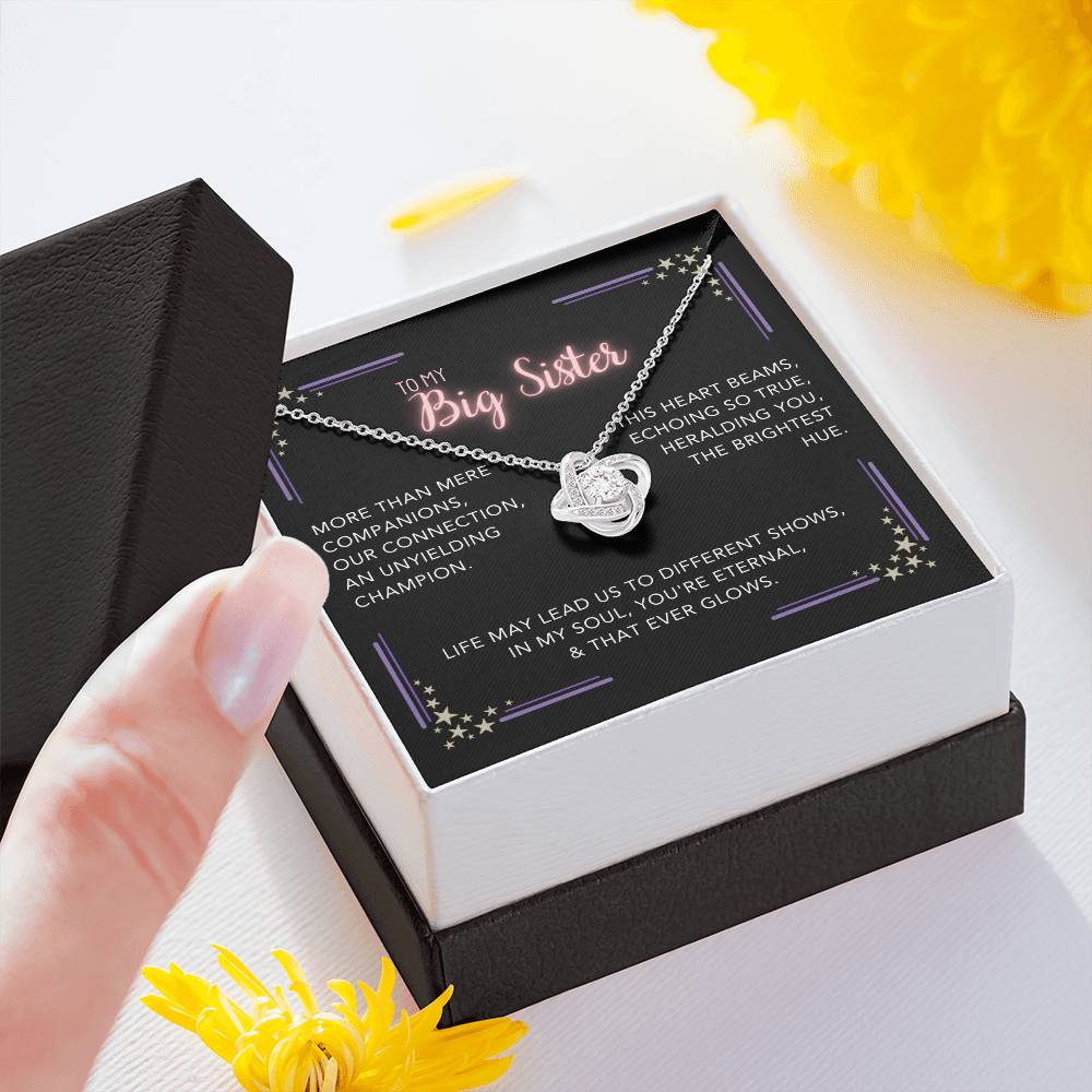 DesignTheShine Sisters Gift from Sister, Big Sister Gifts, To My Sister Necklace for Sister, Soul Sister, Sister In Law Gift, Love Knot Necklace with Thoughtful Message Card and Gift Box - BS3