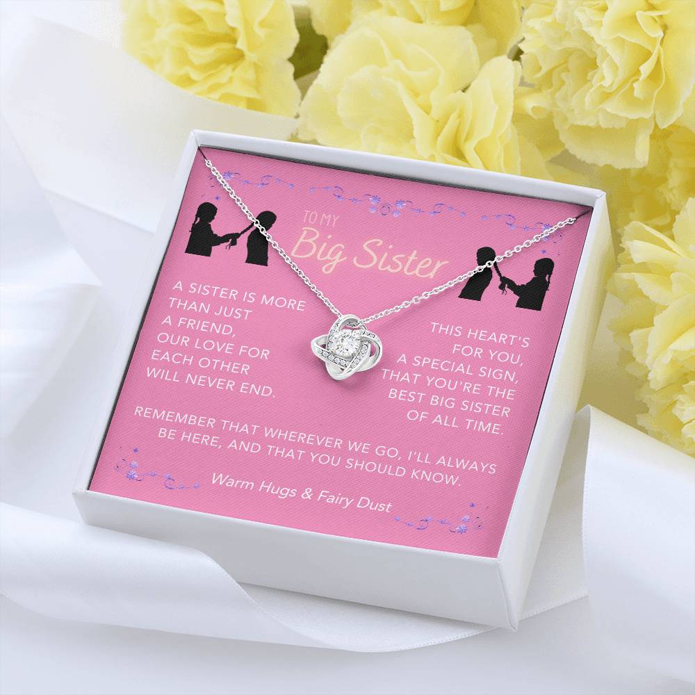 DesignTheShine Sisters Gift from Sister, Big Sister Gifts, To My Sister Necklace for Sister, Soul Sister, Sister In Law Gift, Love Knot Necklace, Message Card USBS2