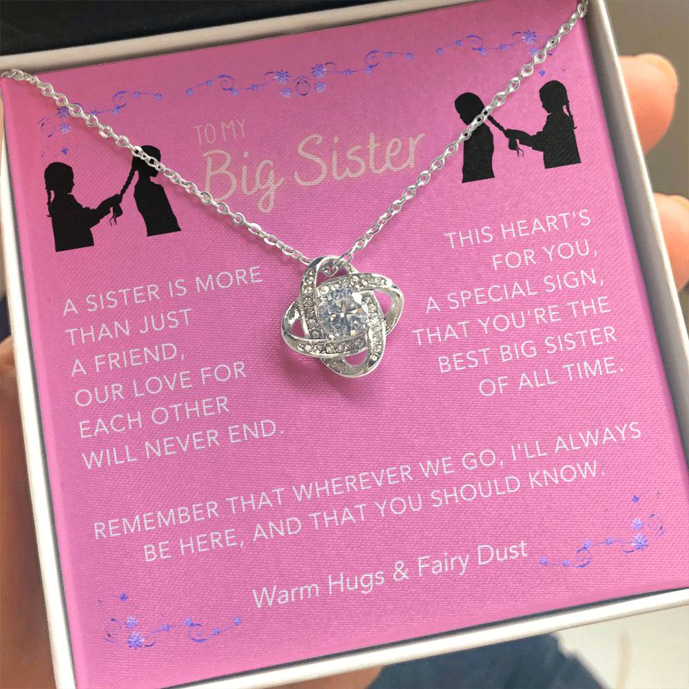 DesignTheShine Sisters Gift from Sister, Big Sister Gifts, To My Sister Necklace for Sister, Soul Sister, Sister In Law Gift, Love Knot Necklace with Thoughtful Message Card and Gift Box - BS2