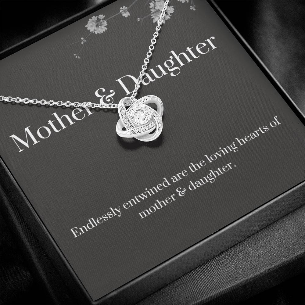 DesignTheShine Mother Daughter Gifts, Christmas Gifts for Mom, Daughter Gifts from Mom, Mom Birthday Gifts, Badass Daughter Gifts - Love Knot Necklace with Message Card, Mom Christmas Gifts - DM3