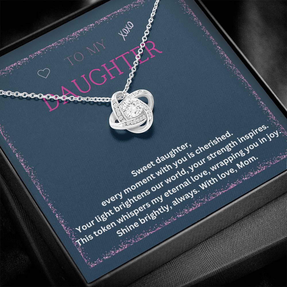 DesignTheShine Daughter Gifts from Mom, Mother Daughter Gift, Christmas Gifts for Daughter, Badass Daughter Gifts from Mom, Birthday Gifts for Daughter Adult - Love Knot Necklace with Message - DG1