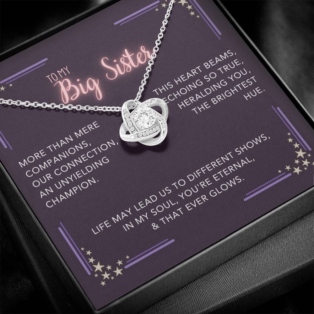 DesignTheShine Sisters Gift from Sister, Big Sister Gifts, To My Sister Necklace for Sister, Soul Sister, Sister In Law Gift, Love Knot Necklace, Message Card USBS4