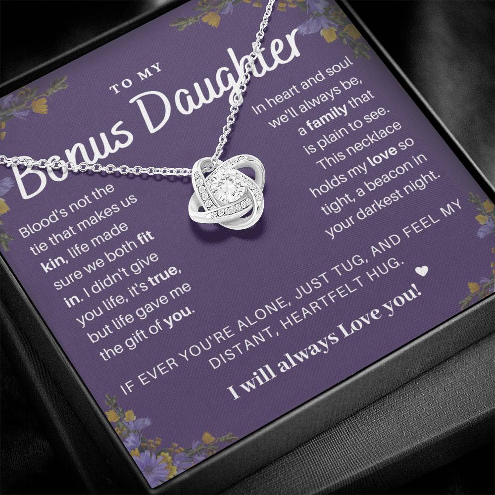 DesignTheShine Bonus Daughter Gifts Necklace for Stepdaughter Gift from Stepmom or Stepdad, Love Knot Necklaces for Christmas, Birthday, Graduation - USBD4