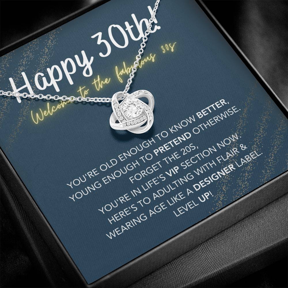 DesignTheShine 30th Birthday Gifts for Women, Necklace 30th Birthday Gift for Her, Love Knot Necklaces for Girlfriend, Wife with Message Card - US30th1