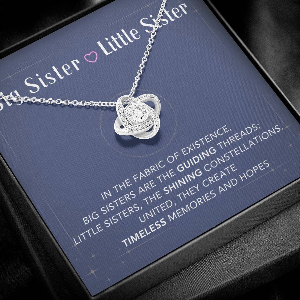 DesignTheShine Sisters Gift from Sister, Big Sister Gifts, To My Sister Necklace for Sister, Soul Sister, Sister In Law Gift, Love Knot Necklace Message USBSL4