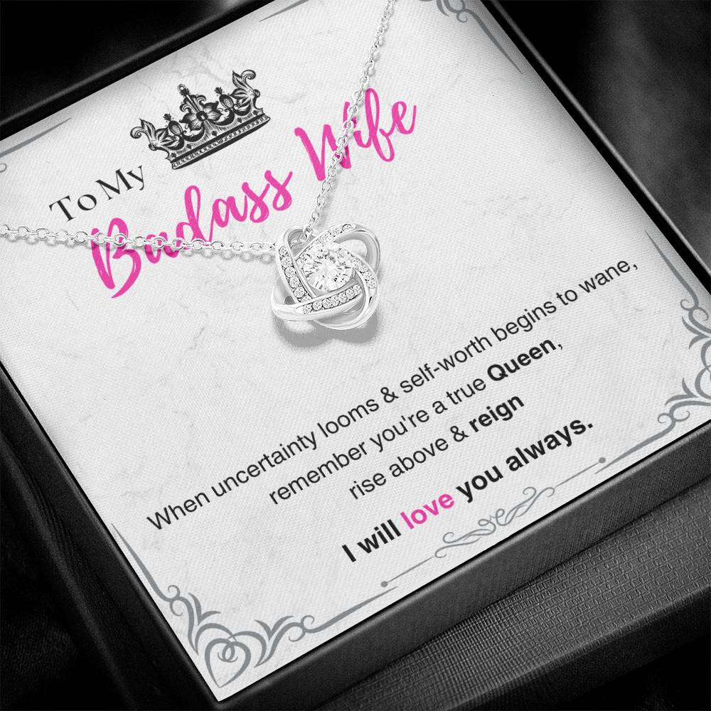 DesignTheShine Badass Wife Gift Ideas, Birthday Gifts for Women, Anniversary Gifts for Her, Soulmate Love Knot Necklace With Thoughtful Message Card for Christmas, Birthdays, Bday - BW1