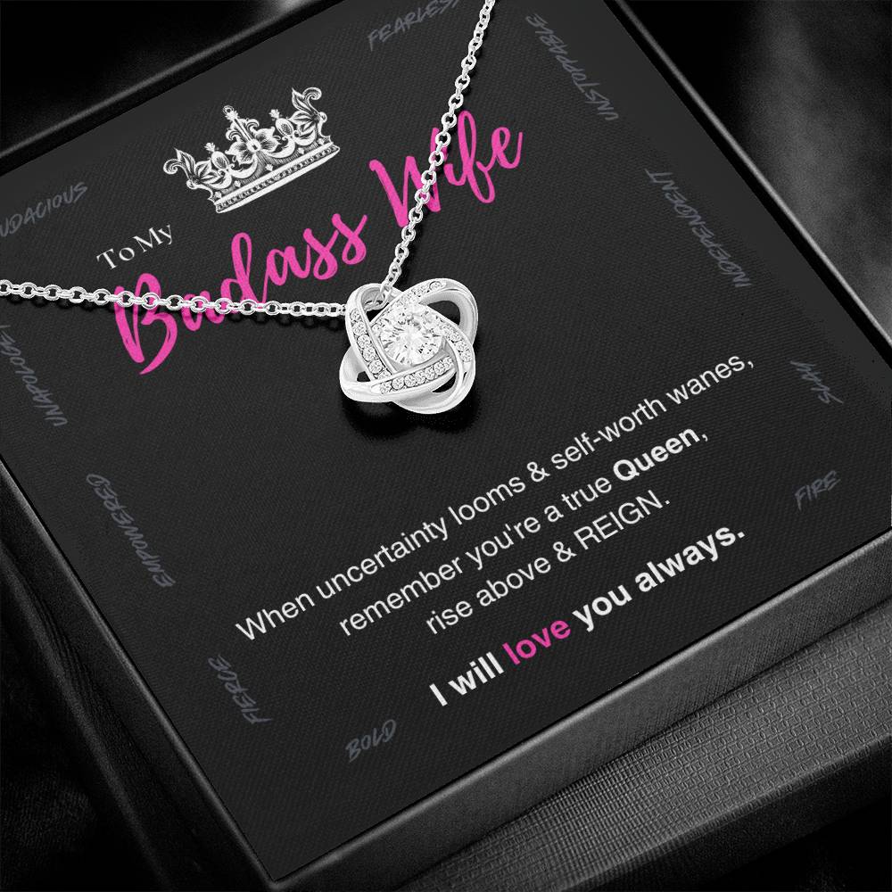 DesignTheShine Badass Wife Gift Ideas, Birthday Gifts for Women, Anniversary Gifts for Her, Soulmate Love Knot Necklace With Thoughtful Message Card for Christmas, Birthdays, Bday - BW3