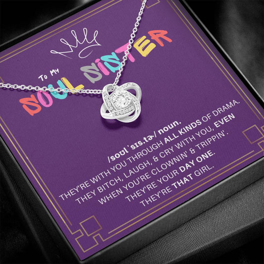 DesignTheShine Soul Sister Gifts for Women, BFF Gift, Best Friend Gift Ideas, Sisters Gift from Sister, Big Sister Gifts, Love Knot Necklace with Thoughtful Message Card and Gift Box - SS4