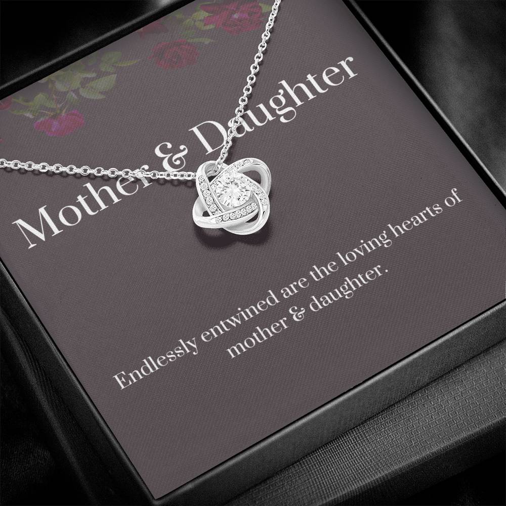 DesignTheShine Mother Daughter Gifts, Christmas Gifts for Mom, Daughter Gifts from Mom, Mom Birthday Gifts, Badass Daughter Gifts - Love Knot Necklace with Message Card, Mom Christmas Gifts - DM1