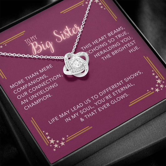 DesignTheShine Sisters Gift from Sister, Big Sister Gifts, To My Sister Necklace for Sister, Soul Sister, Sister In Law Gift, Love Knot Necklace with Thoughtful Message Card and Gift Box - BS5