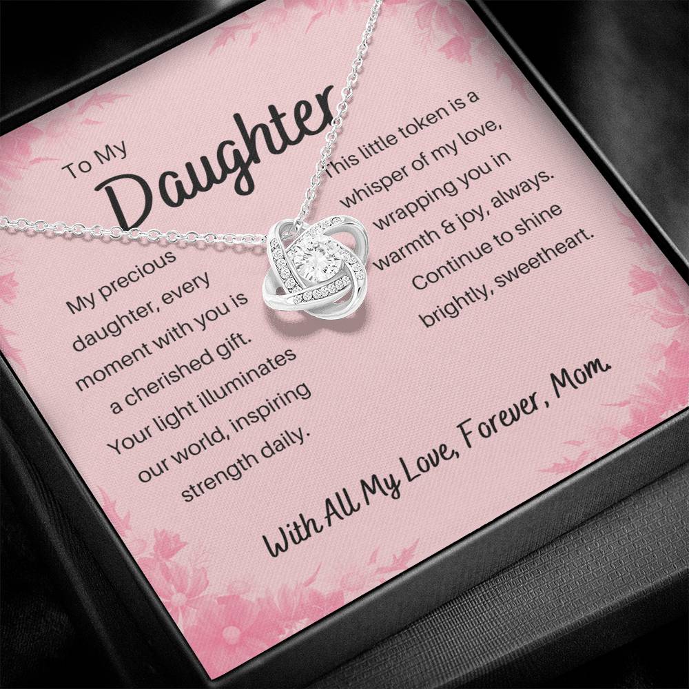 DesignTheShine Daughter Gifts from Mom, Mother Daughter Gift, Christmas Gifts for Daughter, Badass Daughter Gifts from Mom, Birthday Gifts for Daughter Adult - Love Knot Necklace with Message - DG5