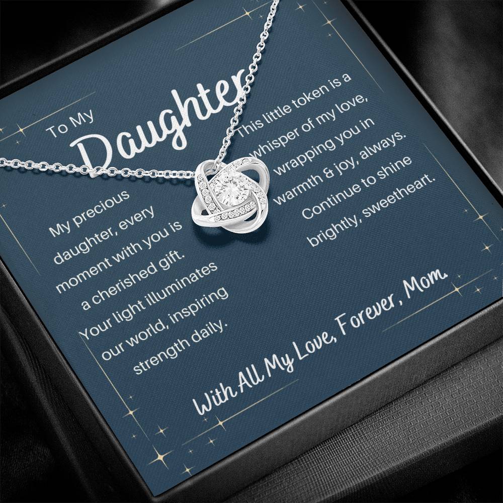 DesignTheShine Daughter Gifts from Mom, Mother Daughter Gift, Christmas Gifts for Daughter, Badass Daughter Gifts from Mom, Birthday Gifts for Daughter Adult - Love Knot Necklace with Message - DG2