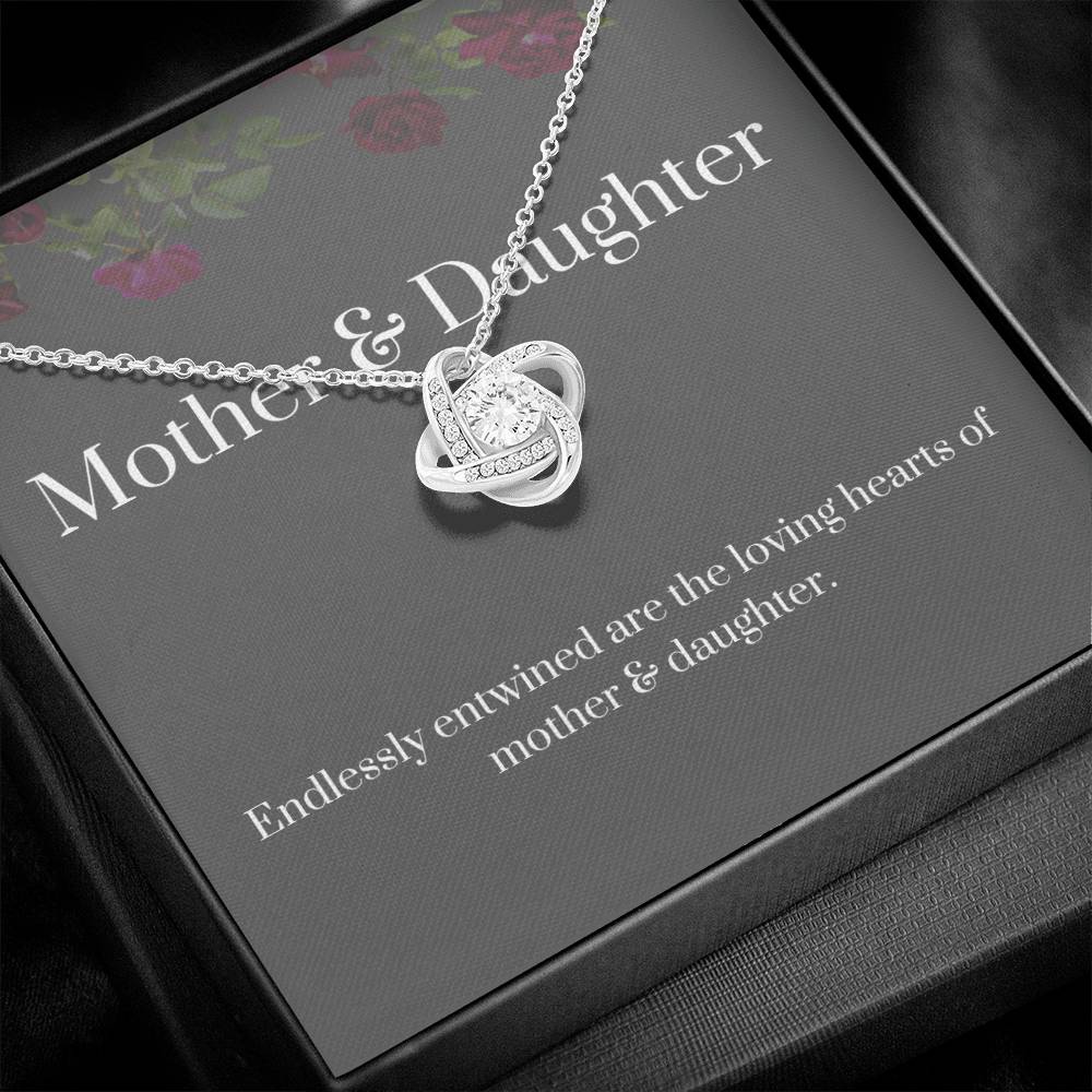 DesignTheShine Mother Daughter Gifts, Christmas Gifts for Mom, Daughter Gifts from Mom, Mom Birthday Gifts, Badass Daughter Gifts - Love Knot Necklace with Message Card, Mom Christmas Gifts - DM4