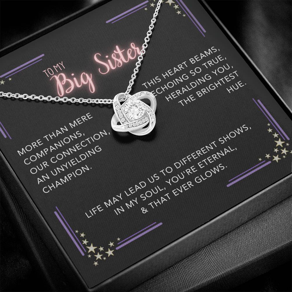 DesignTheShine Sisters Gift from Sister, Big Sister Gifts, To My Sister Necklace for Sister, Soul Sister, Sister In Law Gift, Love Knot Necklace, Message Card USBS3