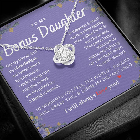 DesignTheShine Bonus Daughter Gifts Necklace for Stepdaughter Gift from Stepmom or Stepdad, Love Knot Necklaces for Christmas, Birthday, Graduation with Thoughtful Message Card and Gift Box - BD5