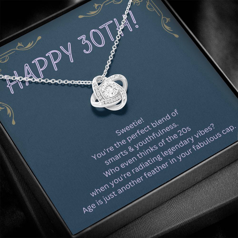 DesignTheShine 30th Birthday Gifts for Women, Necklace 30th Birthday Gift for Her, Love Knot Necklaces for Girlfriend, Wife, Soulmate with Message Card - US30th4