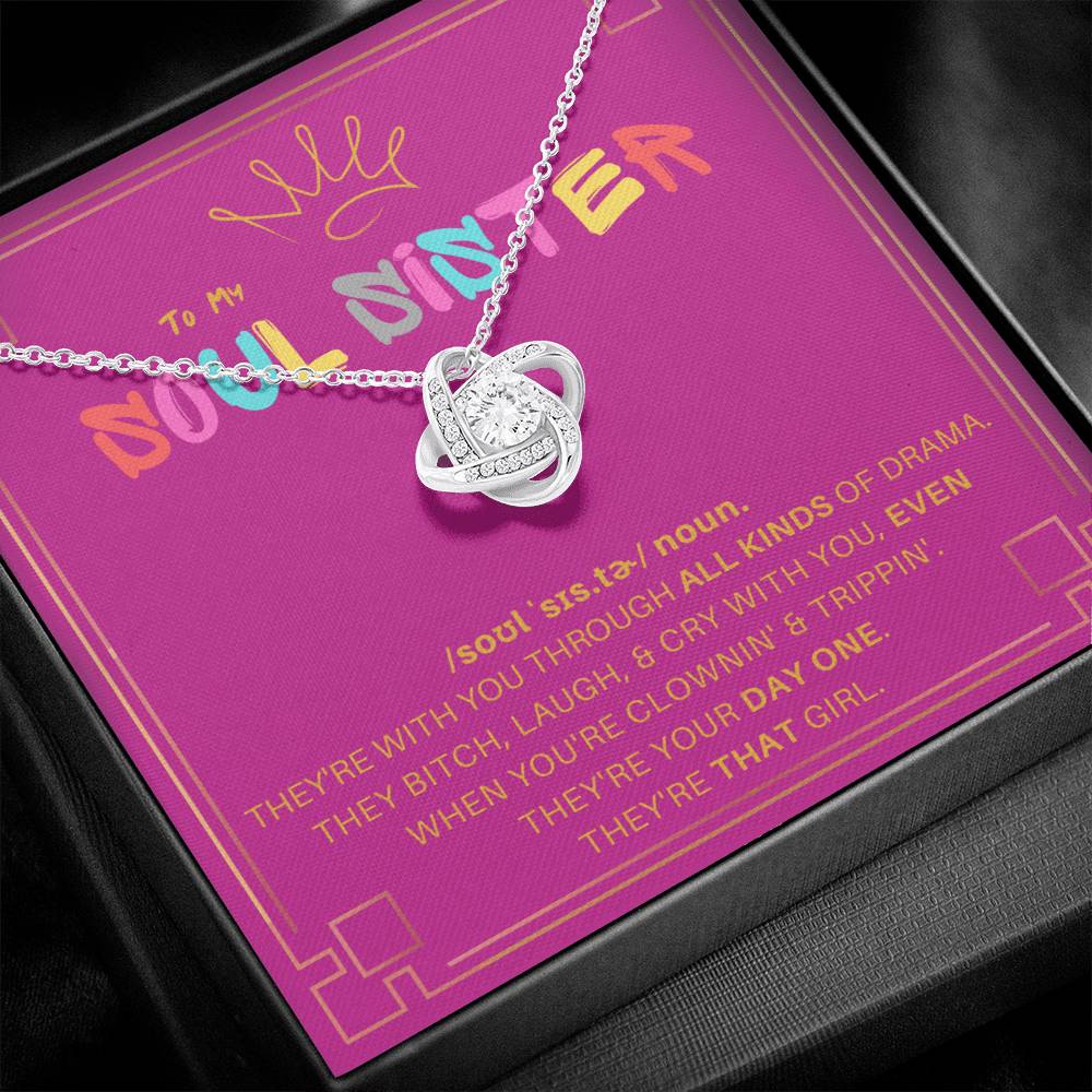 DesignTheShine Soul Sister Gifts for Women, BFF Gift, Best Friend Gift Ideas, Sisters Gift from Sister, Big Sister Gifts, Love Knot Necklace with Thoughtful Message Card and Gift Box - SS5