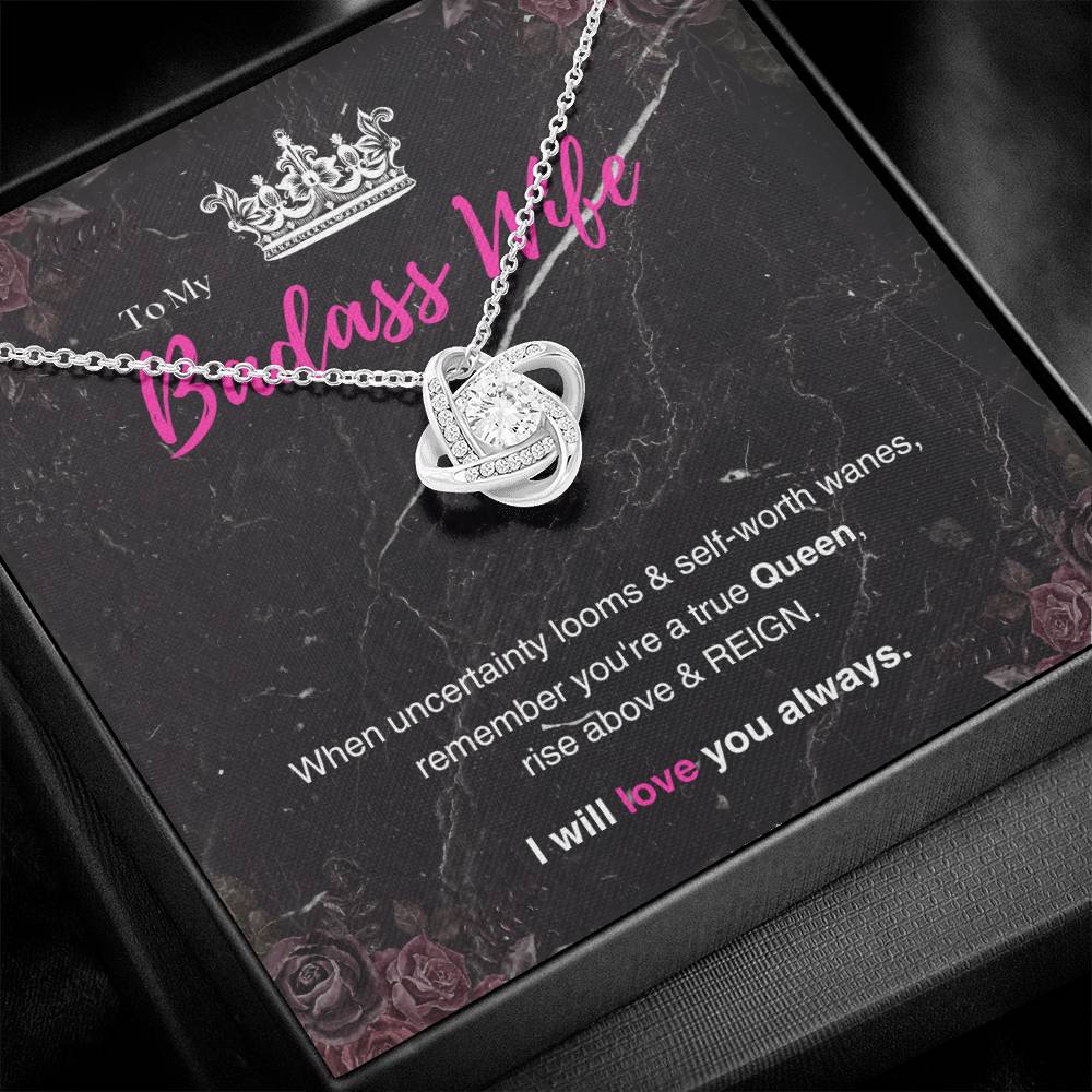 DesignTheShine Badass Wife Gift Ideas, Birthday Gifts for Women, Anniversary Gifts for Her, Soulmate Love Knot Necklace With Thoughtful Message Card for Christmas, Birthdays, Bday - BW5