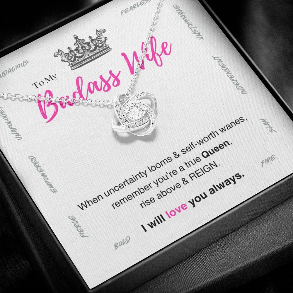 DesignTheShine Badass Wife Gift Ideas, Birthday Gifts for Women, Anniversary Gifts for Her, Soulmate Love Knot Necklace With Thoughtful Message Card for Christmas, Birthdays, Bday - BW4