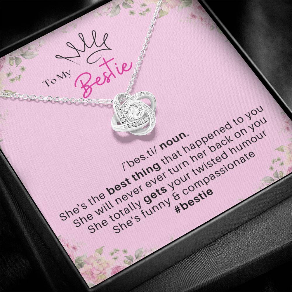 DesignTheShine Bestie Gifts, Best Friend Birthday Gifts, Friendship Gifts for Women Friends, BFF Necklace, Work Bestie Gifts, Bestie Necklaces, Love Knot with Thoughtful Message Card Necklace - BE1