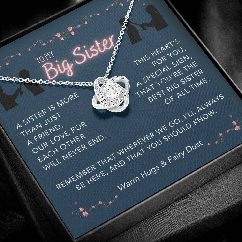 DesignTheShine Sisters Gift from Sister, Big Sister Gifts, To My Sister Necklace for Sister, Soul Sister, Sister In Law Gift, Love Knot Necklace with Thoughtful Message Card and Gift Box - BS1