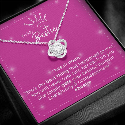 DesignTheShine Bestie Gifts, Best Friend Birthday Gifts, Friendship Gifts for Women Friends, BFF Necklace, Work Bestie Gifts, Bestie Necklaces, Love Knot with Thoughtful Message Card Necklace - BE5