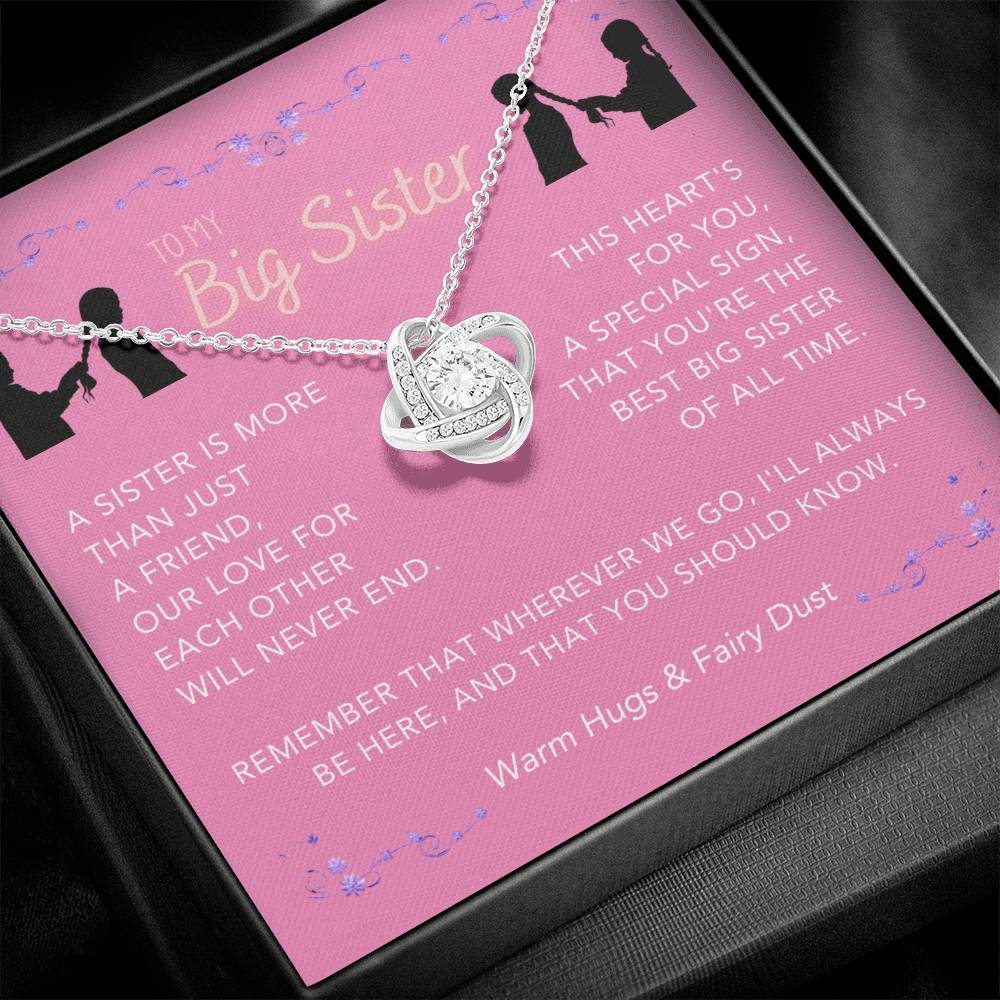 DesignTheShine Sisters Gift from Sister, Big Sister Gifts, To My Sister Necklace for Sister, Soul Sister, Sister In Law Gift, Love Knot Necklace, Message Card USBS2