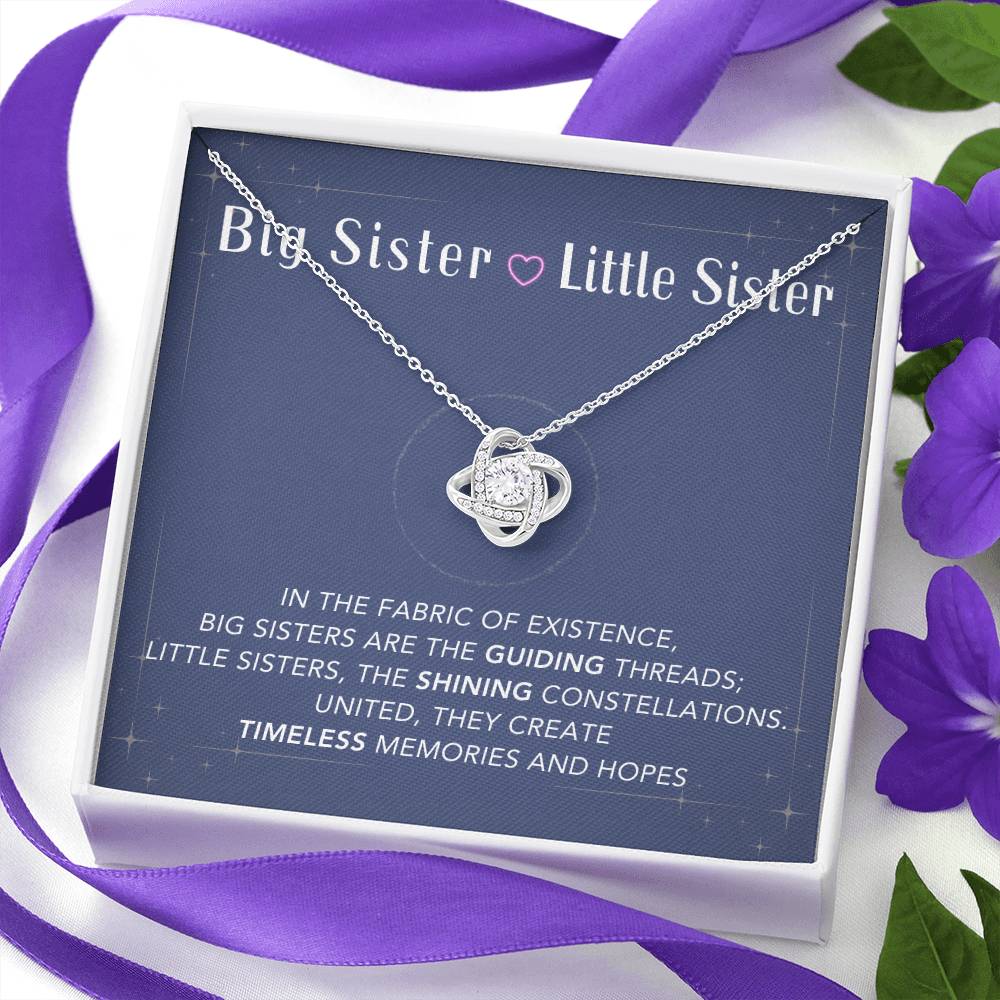 DesignTheShine Sisters Gift from Sister, Big Sister Gifts, To My Sister Necklace for Sister, Soul Sister, Sister In Law Gift, Love Knot Necklace with Thoughtful Message Card and Gift Box - BSL4