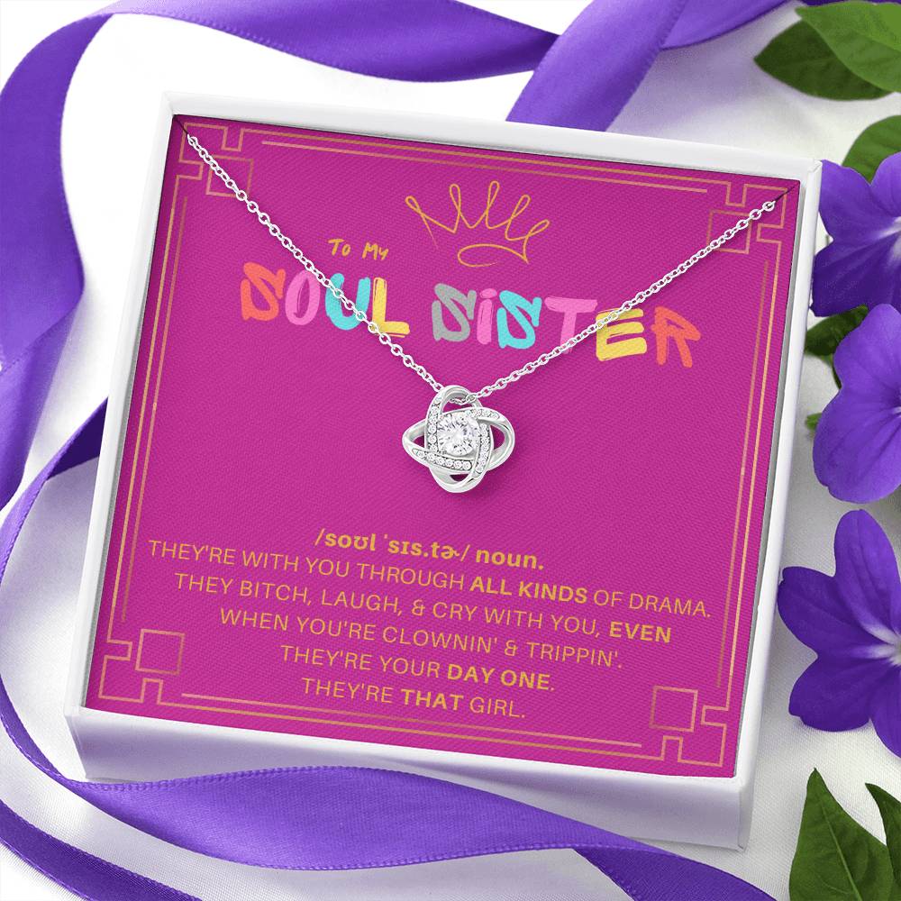 DesignTheShine Soul Sister Gifts for Women, BFF Gift, Best Friend Gift Ideas, Sisters Gift from Sister, Big Sister Gifts, Love Knot Necklace with Thoughtful Message Card and Gift Box - SS5