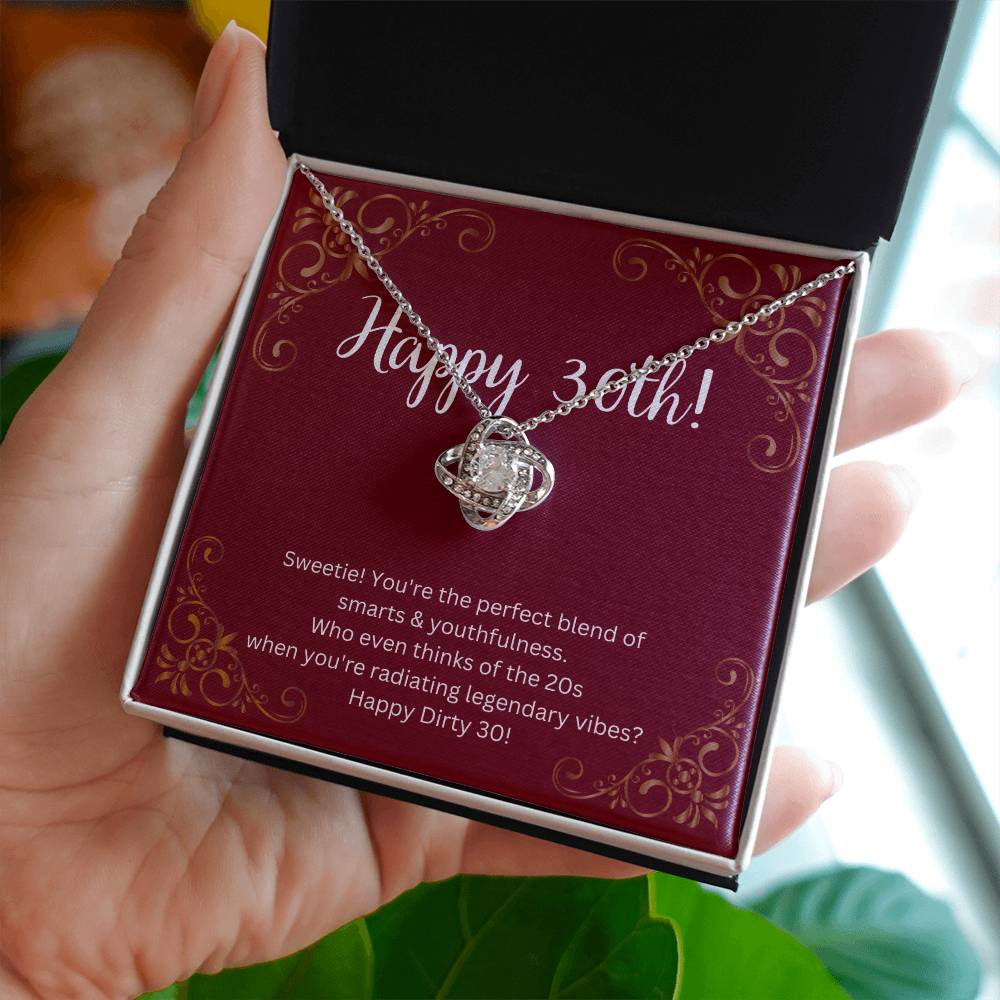 DesignTheShine 30th Birthday Gifts for Women, Necklace 30th Birthday Gift for Her, Love Knot Necklaces for Girlfriend, Wife, Soulmate with Message Card - US30th5