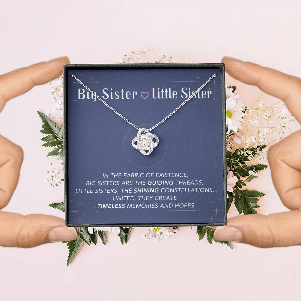 DesignTheShine Sisters Gift from Sister, Big Sister Gifts, To My Sister Necklace for Sister, Soul Sister, Sister In Law Gift, Love Knot Necklace with Thoughtful Message Card and Gift Box - BSL4