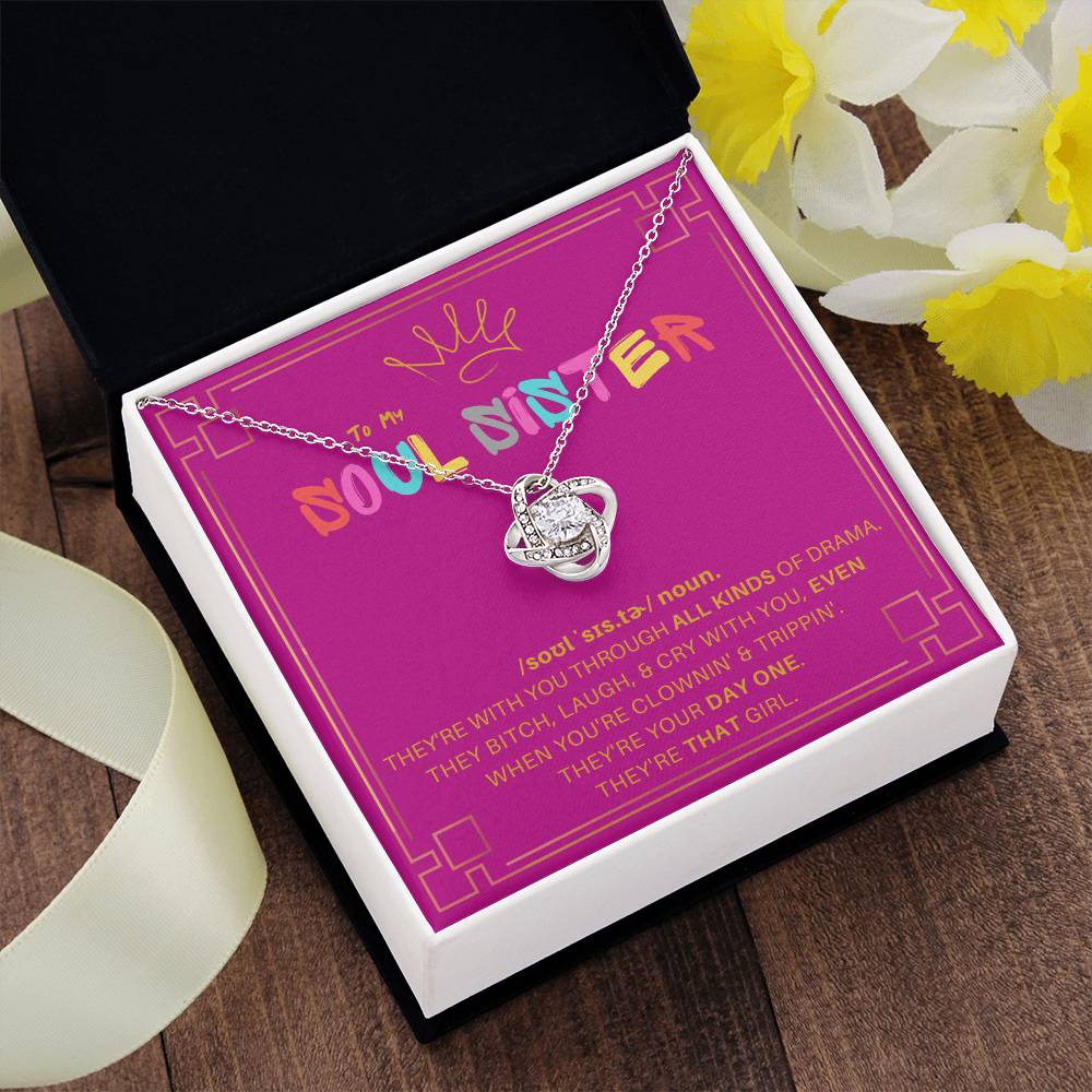 DesignTheShine Soul Sister Gifts for Women, BFF Gift, Best Friend Gift Ideas, Sisters Gift from Sister, Big Sister Gifts, Love Knot Necklace with Thoughtful Message Card and Gift Box - SS5