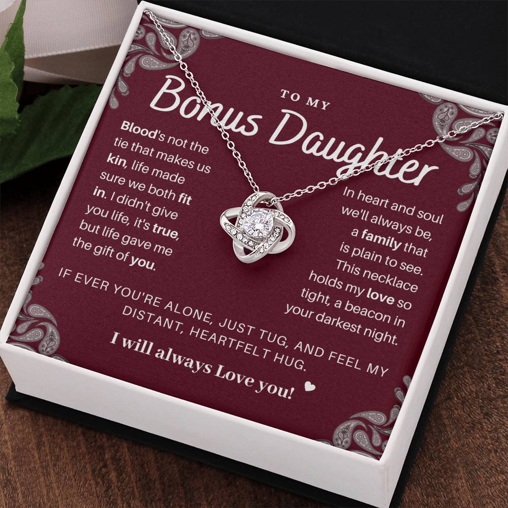 DesignTheShine Bonus Daughter Gifts Necklace for Stepdaughter Gift from Stepmom or Stepdad, Love Knot Necklaces for Christmas, Birthday, Graduation - USBD3