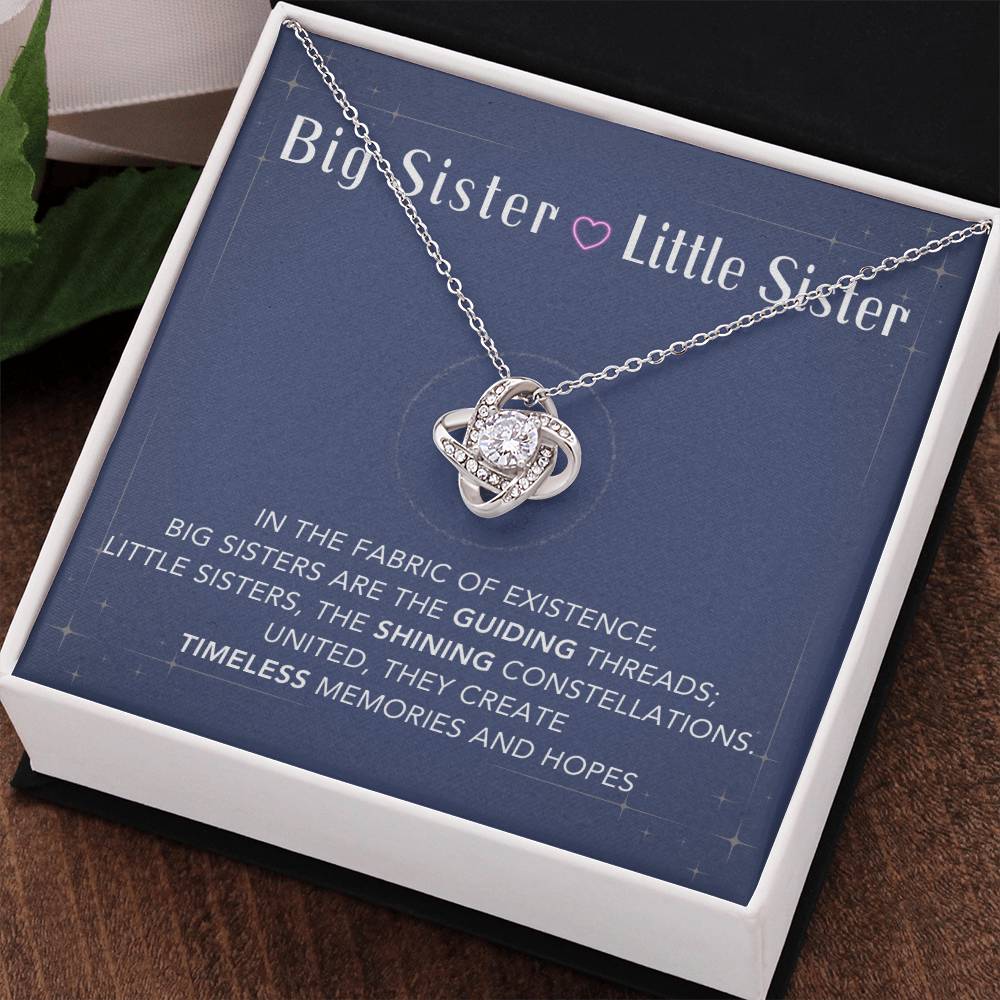 DesignTheShine Sisters Gift from Sister, Big Sister Gifts, To My Sister Necklace for Sister, Soul Sister, Sister In Law Gift, Love Knot Necklace with Thoughtful Message Card and Gift Box - BSL4