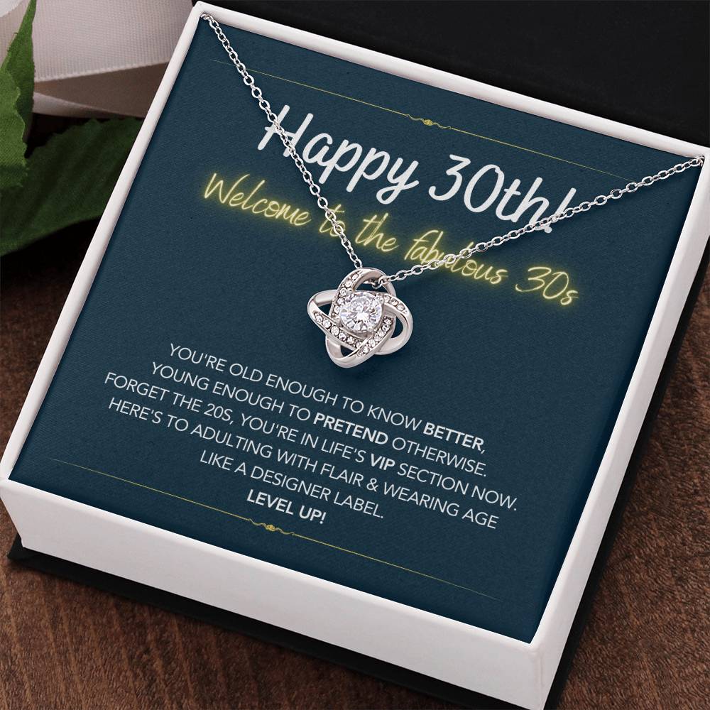 DesignTheShine 30th Birthday Gifts for Women, Necklace 30th Birthday Gift for Her, Love Knot Necklaces for Girlfriend, Wife, Soulmate with Message Card - US30th3