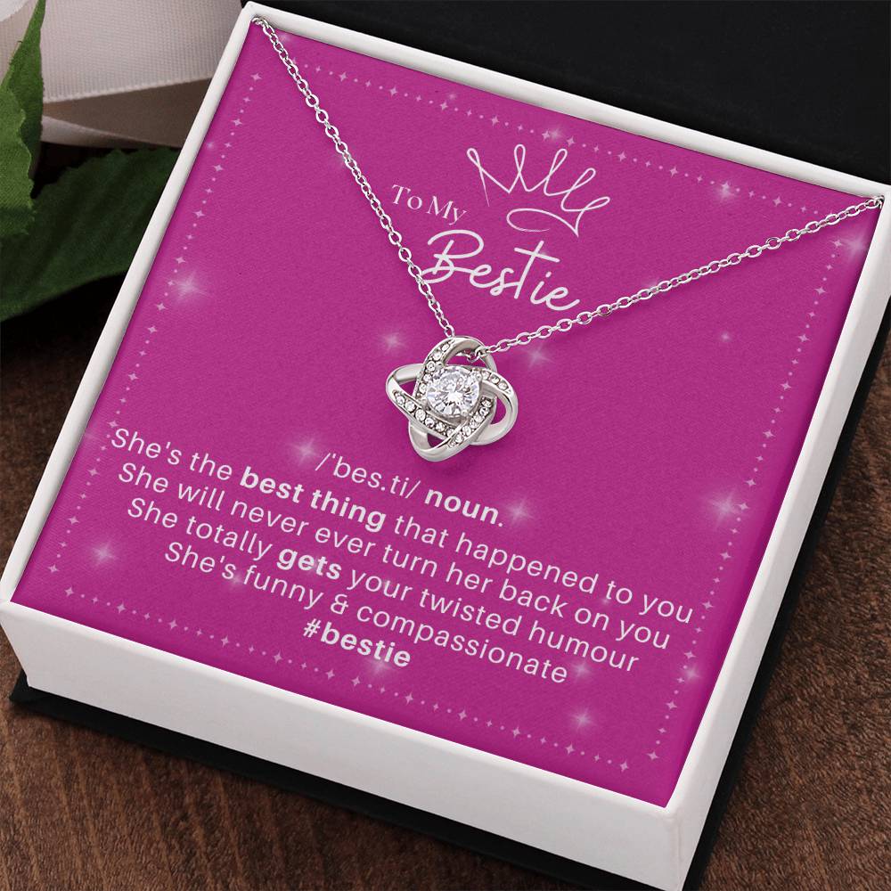 DesignTheShine Bestie Gifts, Best Friend Birthday Gifts, Friendship Gifts for Women Friends, BFF Necklace, Work Bestie Gifts, Bestie Necklaces, Love Knot with Thoughtful Message Card Necklace - BE5