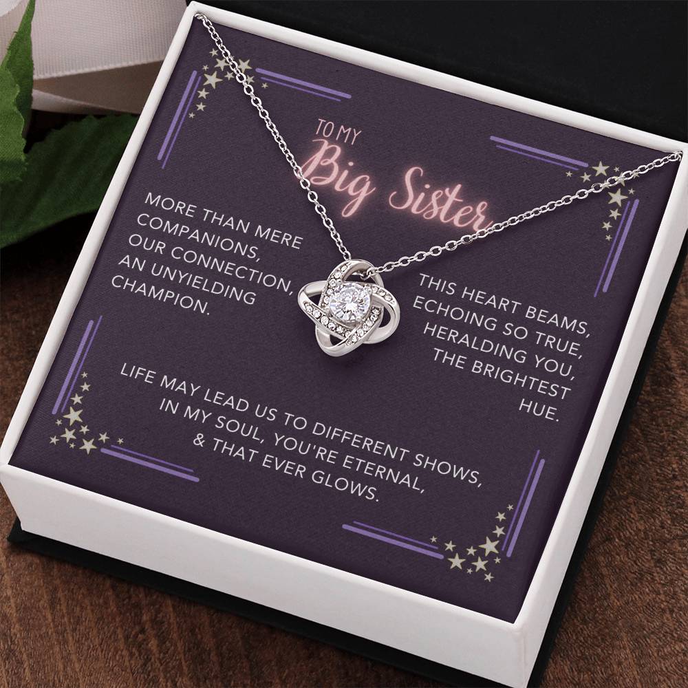 DesignTheShine Sisters Gift from Sister, Big Sister Gifts, To My Sister Necklace for Sister, Soul Sister, Sister In Law Gift, Love Knot Necklace with Thoughtful Message Card and Gift Box - BS4