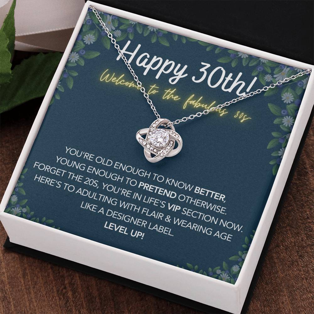 DesignTheShine 30th Birthday Gifts for Women, Necklace 30th Birthday Gift for Her, Love Knot Necklaces for Girlfriend, Wife, Soumate, Finace with Thoughtful Message Card and Gift Box - 30th2