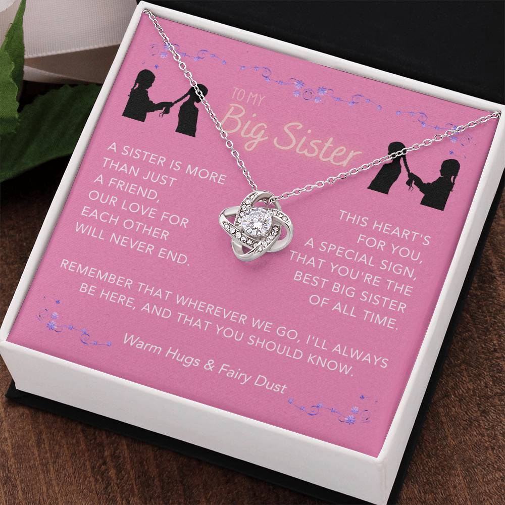 DesignTheShine Sisters Gift from Sister, Big Sister Gifts, To My Sister Necklace for Sister, Soul Sister, Sister In Law Gift, Love Knot Necklace with Thoughtful Message Card and Gift Box - BS2