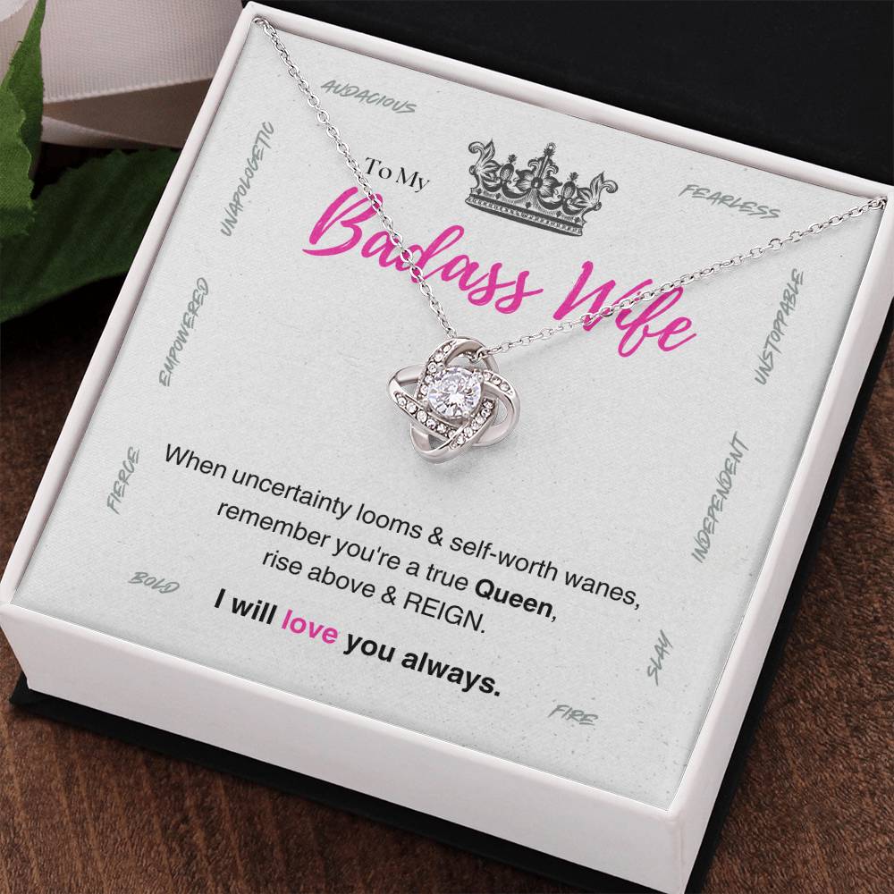 DesignTheShine Badass Wife Gift Ideas, Birthday Gifts for Women, Anniversary Gifts for Her, Soulmate Love Knot Necklace With Thoughtful Message Card for Christmas, Birthdays, Bday - BW4