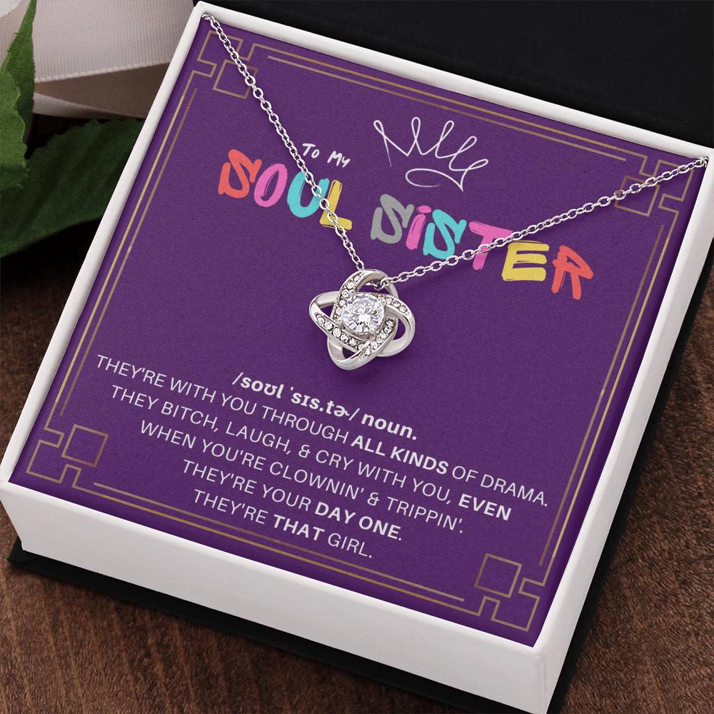 DesignTheShine Soul Sister Gifts for Women, BFF Gift, Best Friend Gift Ideas, Sisters Gift from Sister, Big Sister Gifts, Love Knot Necklace with Thoughtful Message Card and Gift Box - SS4