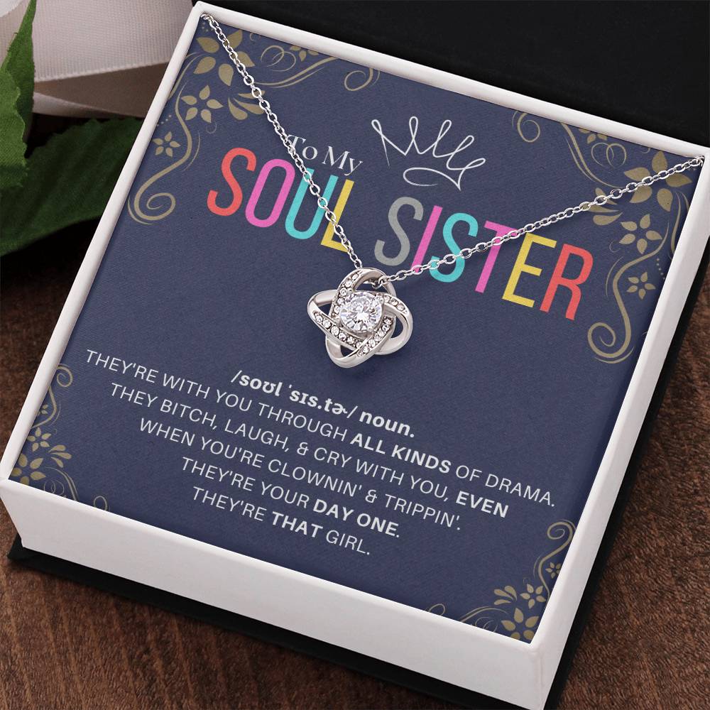 DesignTheShine Soul Sister Gifts for Women, BFF Gift, Best Friend Gift Ideas, Sisters Gift from Sister, Big Sister Gifts, Love Knot Necklace with Thoughtful Message Card and Gift Box - SS2