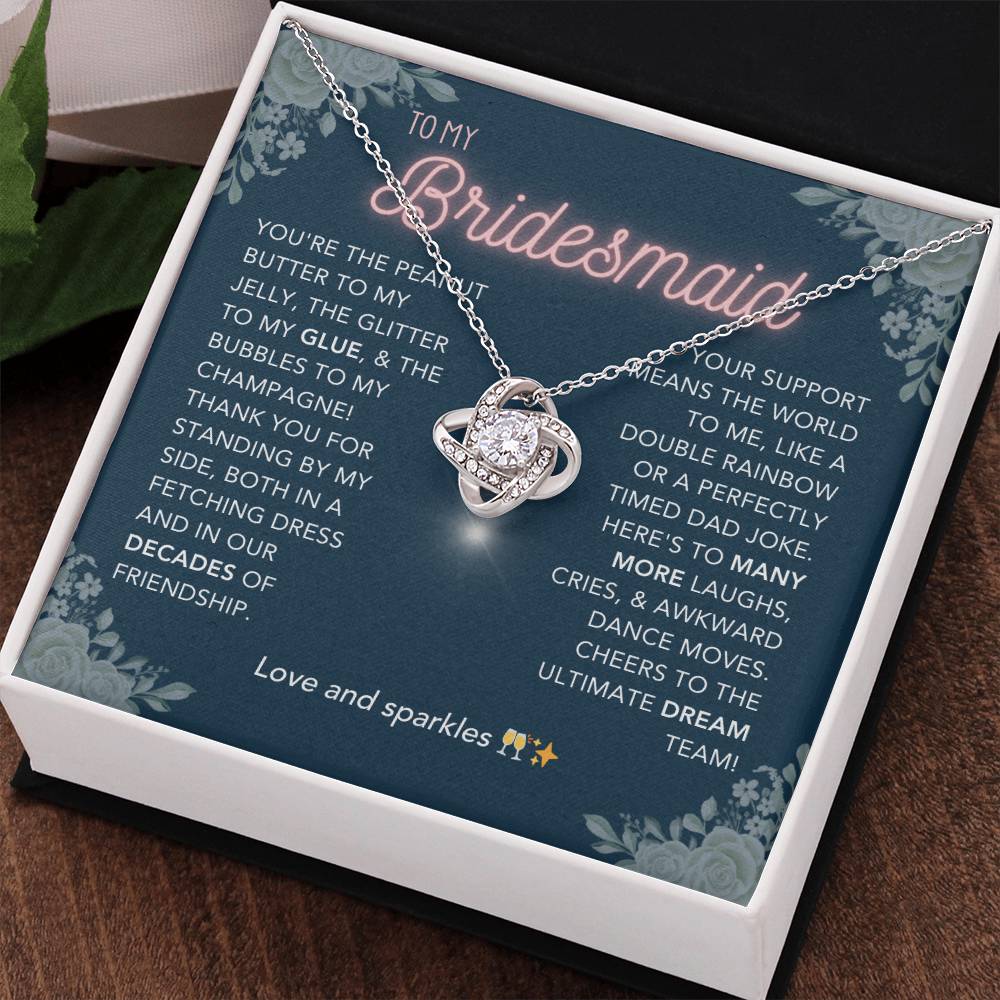 DesignTheShine Bridesmaid Necklace, Bridesmaid Gift, Thank You Gifts for Bridesmaids, Knot Necklace Bridesmaid Proposal Gift with Thoughtful Message Card and Gift Box, Bridesmaid Gift Box - BM3