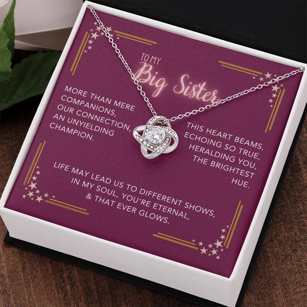 DesignTheShine Sisters Gift from Sister, Big Sister Gifts, To My Sister Necklace for Sister, Soul Sister, Sister In Law Gift, Love Knot Necklace, Message Card USBS5