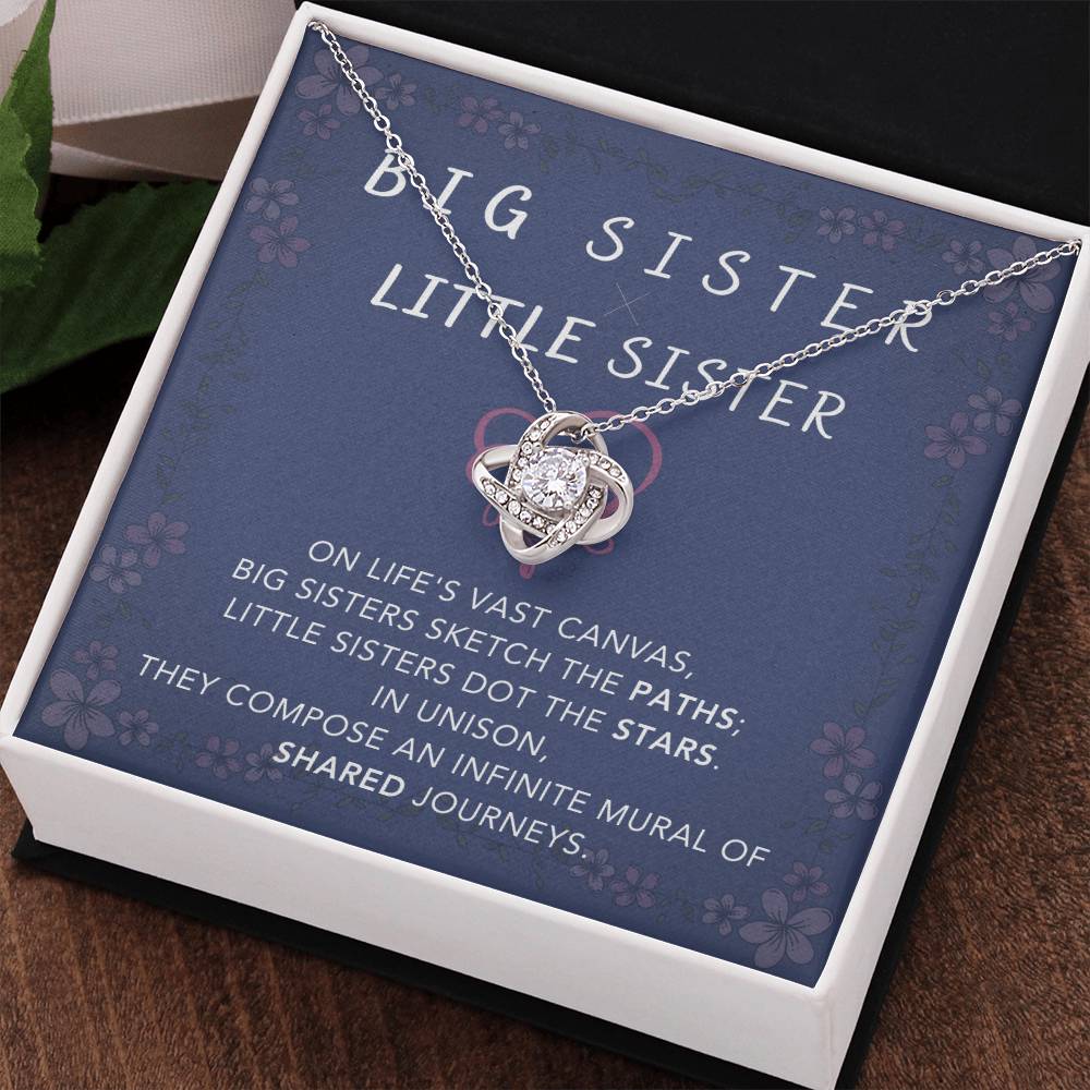 DesignTheShine Sisters Gift from Sister, Big Sister Gifts, To My Sister Necklace for Sister, Soul Sister, Sister In Law Gift, Love Knot Necklace with Thoughtful Message Card and Gift Box - BSL2