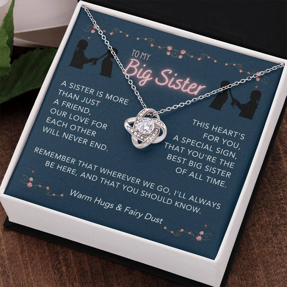 DesignTheShine Sisters Gift from Sister, Big Sister Gifts, To My Sister Necklace for Sister, Soul Sister, Sister In Law Gift, Love Knot Necklace, Message Card USBS1