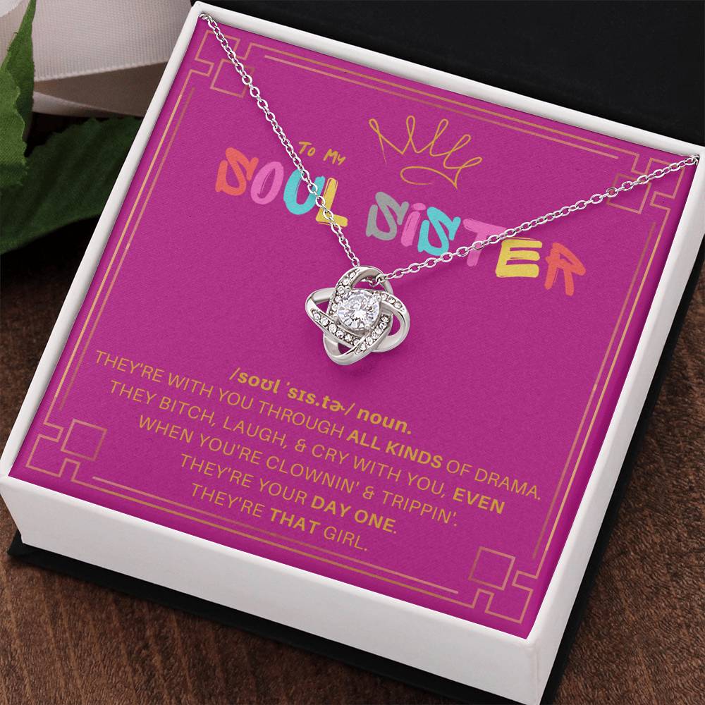 DesignTheShine Soul Sister Gifts for Women, BFF Gift, Best Friend Gift Ideas, Sisters Gift from Sister, Big Sister Gifts, Love Knot Necklace with Thoughtful Message Card and Gift Box - SS5