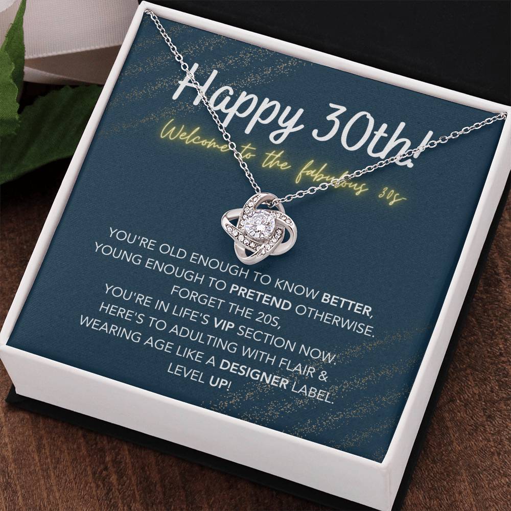 DesignTheShine 30th Birthday Gifts for Women, Necklace 30th Birthday Gift for Her, Love Knot Necklaces for Girlfriend, Wife, Soumate, Finace with Thoughtful Message Card and Gift Box - 30th1