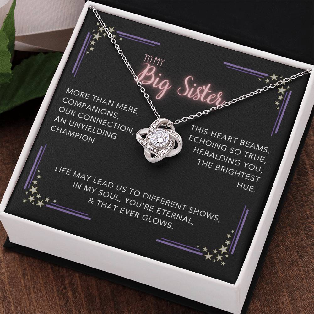 DesignTheShine Sisters Gift from Sister, Big Sister Gifts, To My Sister Necklace for Sister, Soul Sister, Sister In Law Gift, Love Knot Necklace, Message Card USBS3