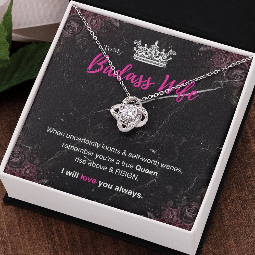 DesignTheShine Badass Wife Gift Ideas, Birthday Gifts for Women, Anniversary Gifts for Her, Soulmate Love Knot Necklace With Thoughtful Message Card for Christmas, Birthdays, Bday - BW5